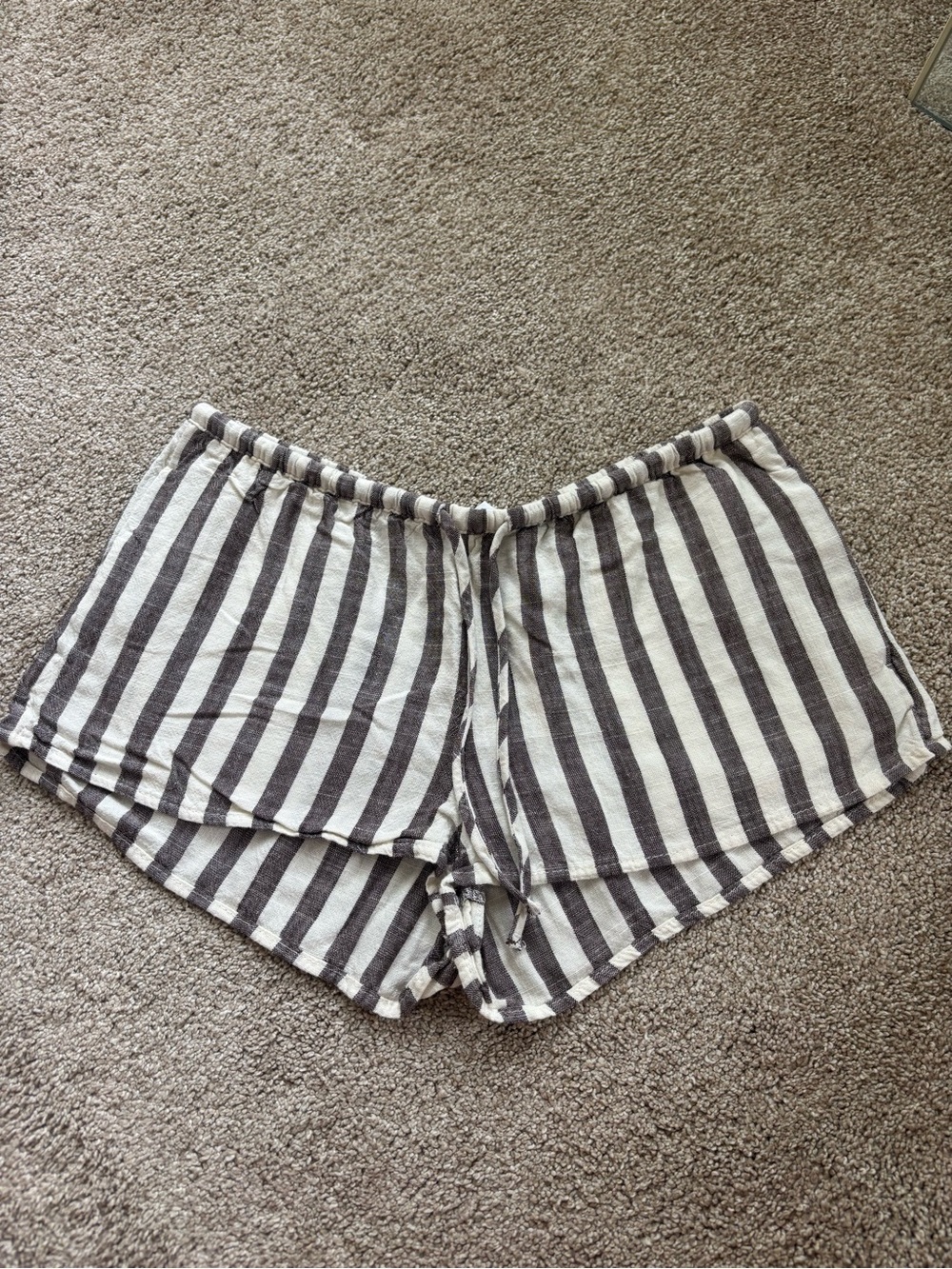 Divided Striped LinenDrawstring Shorts - Brown, White